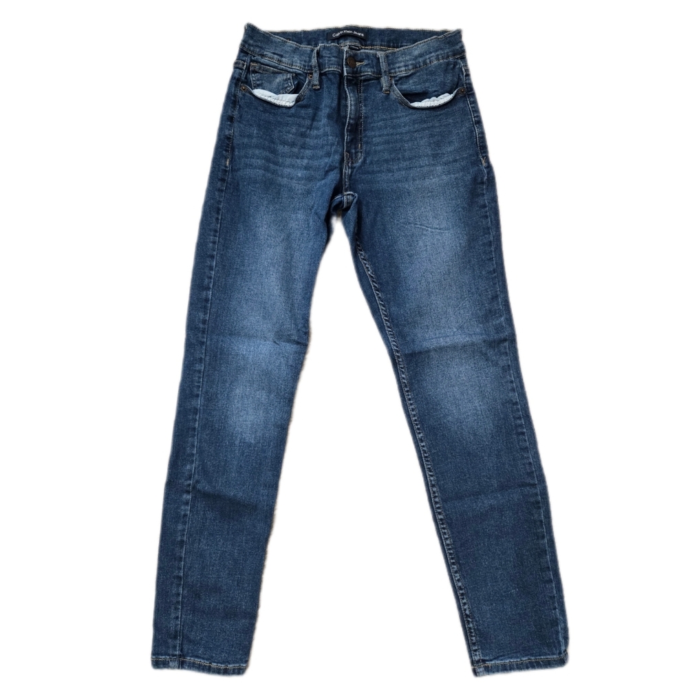Calvin Klein Blue Mid Rise Skinny Jeans with Subtle Fading - Picture 4 of 7